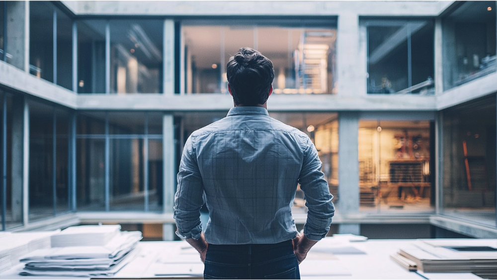 A man working on a architectural project