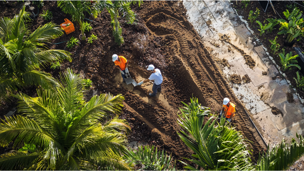 A team landscaping a property